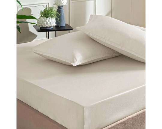 Простынь сатин евро TAC 230х260 светло-коричневый