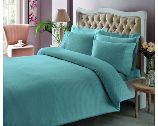 Постельное белье ТАС 2сп. евро премиум страйп-сатин Basic аквамарин