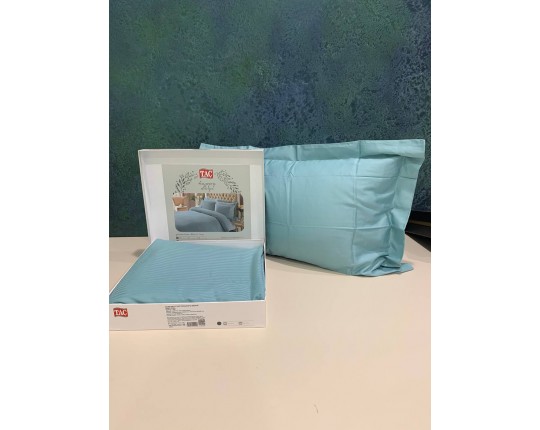 Постельное белье ТАС 2сп. евро премиум страйп-сатин Basic аквамарин